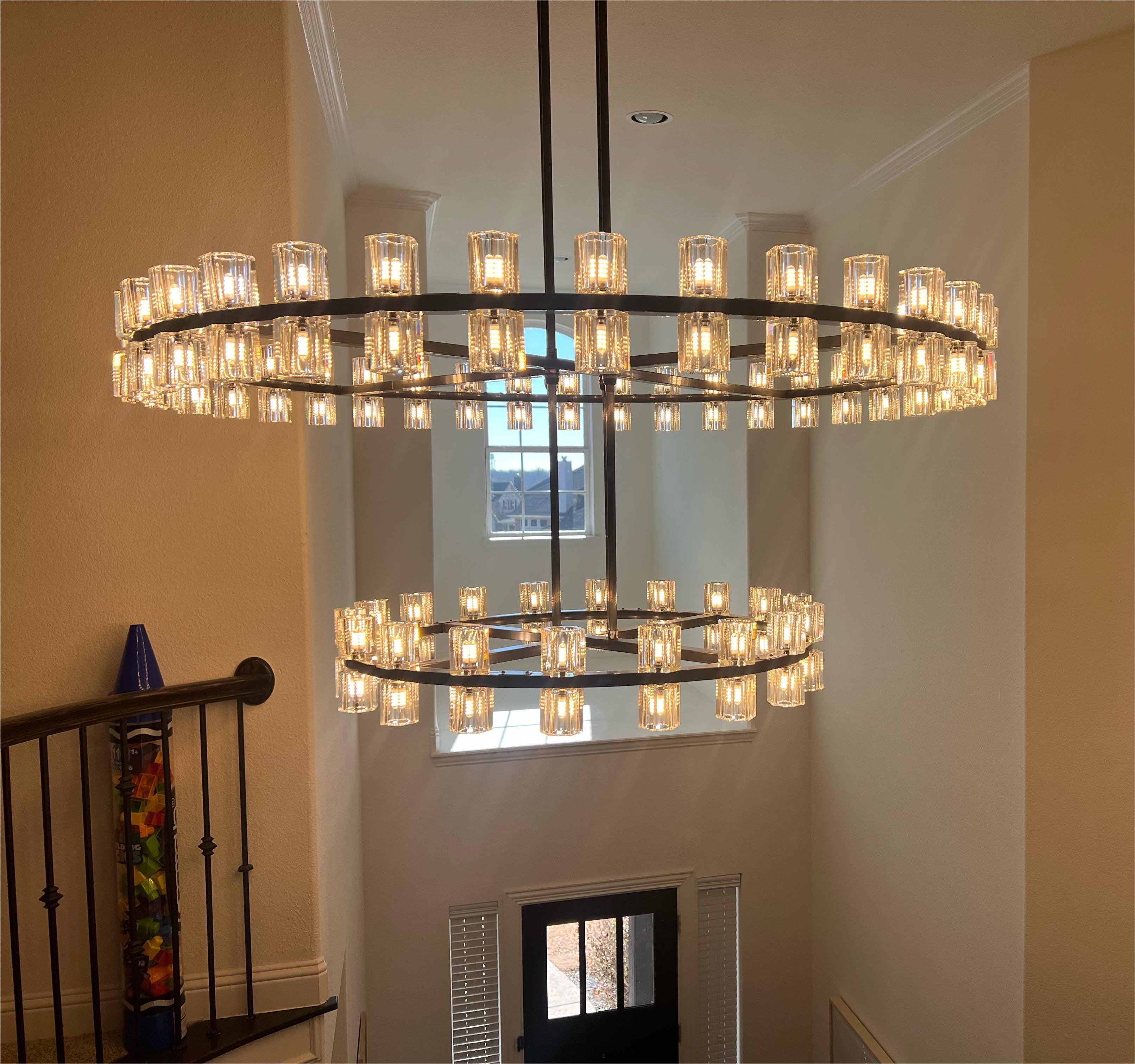 Customize-Crystal Cup Round Two-Tier Chandelier D40"+24''
